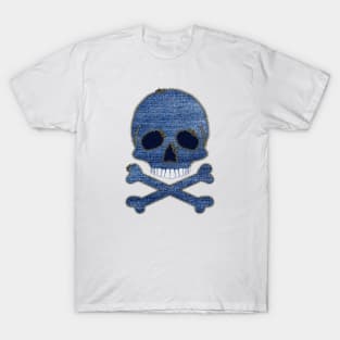 Denim Zipper Skull and Crossbones T-Shirt